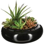 Vase en cramique noir de 6 cm avec composition de plantes artificielles ? atmosphera crateur d'intrieur ...