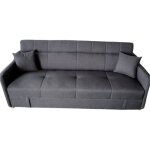 Concept - usine ? canap� convertible 3 places en tissu lin gris fonc� ? coffre de rangement int�gr� ? ...