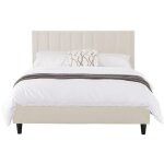 Concept - usine ? lit adulte 140x190 cm en velours beige ? t�te de lit capitonn�e ? structure plywood ...