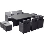 Concept - usine - table et chaises 10 places encastrables en rsine noir / gris monaco
