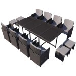 Concept - usine - table et chaises 12 places en rsine tresse noir et gris florida