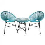 Concept - usine - salon de jardin 2 fauteuils ronds et table basse bleu acapulco