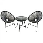 Concept - usine - salon de jardin 2 fauteuils ronds et table basse gris acapulco