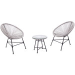 Concept - usine - salon de jardin 2 fauteuils ronds et table basse gris clair acapulco