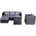 Salon de jardin 6 places en r�sine tress�e noir et gris nevala