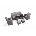 Concept - usine ? salon de jardin 7 places en r�sine tress�e gris clair ? table rectangulaire avec verre ...