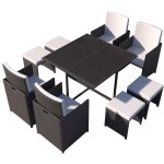 Concept - usine - table et chaises 8 places en rsine tresse noir et blanc florida