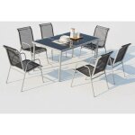 Concept - usine - table de jardin et 6 chaises en acier et toile pvc gris lusiana