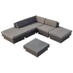 Concept - usine - salon de jardin d'angle 5 places en rsine tresse gris amorgos
