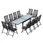 Concept - usine - table de jardin extensible 12 fauteuils en alu et toile pvc brescia