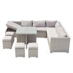 Concept - usine - salon de jardin encastrable 10 places en rsine gris / gris fidji