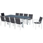 Concept - usine - table de jardin extensible et 10 chaises alu / toile pvc blanc arezzo