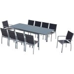 Concept - usine - table de jardin extensible et 10 chaises alu / toile pvc gris arezzo