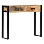 Console 2 tiroirs manguier massif clair et mtal noir grey
