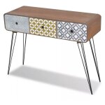 Console 3 tiroirs bois marron et pieds mtal noir chicca