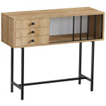 Console 3 tiroirs lasne m�tal noir et bois ch�ne clair