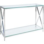 Console argente en acier et verre tremp 78 x 40 cm moderne glamour couloir audet