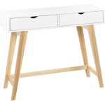 Console blanche en mdf et bois de pin � 2 tiroirs moderne bureau minimaliste sully