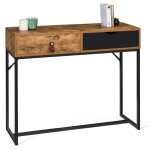 Idmarket ? console 2 tiroirs chicago ? style industriel vintage ? longueur 100 cm x largeur 35 cm x hauteur ...