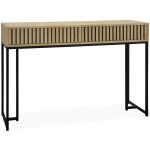 Console contemporaine avec 2 tiroirs en dcor bois rainur. structure et pitement en mtal noir