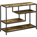 Console design industriel 4 tagres acier noir panneaux aspect bois vieilli