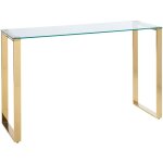 Console dore en acier et verre tremp 75 x 40 cm moderne glamour couloir tilon