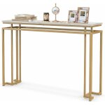 Console entr�e, table console effect marbre, design g�om�trique moderne, cadre en m�tal dor�, kit anti ...