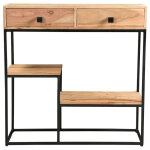 Miliboo ? console en bois massif d'acacia et m�tal noir l80 cm ? 2 tiroirs ? rangement d�coratif pour ...