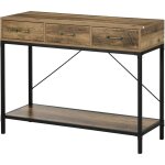 Console table d'appoint design industriel 3 tiroirs �tag�re acier noir panneaux particules aspect bois ...