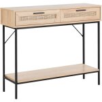 Console traditionnelle rotin meuble de salon avec etag�re et tiroirs bois clair pasco