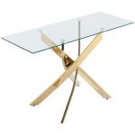 Console en verre tremp� et m�tal dor� - transparent - cosima