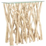 Vente - unique - console en verre trempé et teck - coloris : naturel - gayana Vente - unique - console en verre trempé et teck - coloris : naturel - gayana