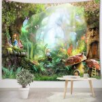Conte de fes fort tapisserie murale pour chambre d'enfants, nature paysage tenture murale champignon ...