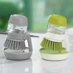 Lot de 2 brosses  vaisselle avec distributeur de liquide vaisselle rechargeable et support de rangement, ...