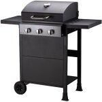 Cooking box - barbecue gaz sur chariot 3 feux - 3 br�leurs - surface de cuisson en acier �maill�e 49 ...