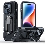 Coque pour iphone 14, coque blindée avec support et anneau de support, noire Coque pour iphone 14, coque blindée avec support et anneau de support, noire