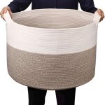 Corbeille � linge panier rangement d55xh35cm pour salon gris blanc panier rond jute