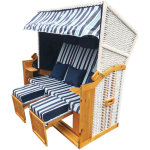 Corbeille de plage mer baltique xxl 3 personnes 160 cm de large en osier raye bleu clair inclinaison ...