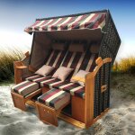 Corbeille de plage mer baltique xxl 3 personnes 165 cm de large en rouge / vert / beige � carreaux inclinaison ...