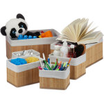 Corbeille de rangement en tissu, set de 6 paniers en bambou, dco tagre organiseur, nature - relaxdays ...