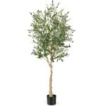 Costway - lot de 1 plante artificielle en pot hauteur 185cm, olivier artificiel 1296 feuilles en soie ...