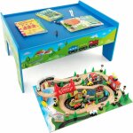 Costway - 2 en 1 80pcs table circuit de train en bois avec plateau rversible, table enfants avec apparence ...
