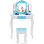 Costway - 2 en 1 coiffeuse enfants fille avec miroir amovible � 3 volets & tabouret, table de maquillage ...