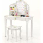 Costway 2 en 1 coiffeuse enfants avec tabouret & miroir � 3 volets, table de maquillage avec tiroir & ...