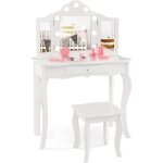 Costway - 2 en 1 coiffeuse enfants et tabouret avec miroir amovible à trois volets & lumières led, table ... Costway - 2 en 1 coiffeuse enfants et tabouret avec miroir amovible à trois volets & lumières led, table ...