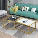 Costway lot de 2 tables basses gigognes surface en marbre artificiel raliste scandinave moderne structure ...