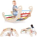 Costway 4 en 1 chaise � bascule en bois enfant avec si�ge amovible, arche d'escalade montessori avec ...