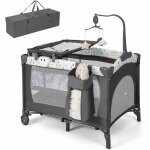 Costway 4 en 1 lit parapluie bb avec matelas & table  langer, lit bb evolutif avec 3 jouets mignons ...