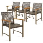 Lot de 4 chaises de jardin empliables en rotin, fauteuil d'extrieur avec accoudoirs en bois d'acacia ...
