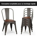 Costway - lot de 4 chaises en mtal industrielles - tabouret empilables avec assise en bois massif - ...